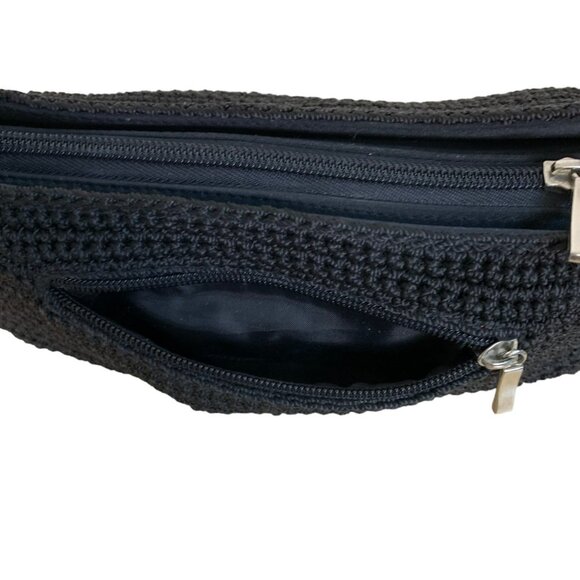 EUC Black Crochet Short Strap Handbag with Zippered Outside and Inside P… - Picture 8 of 12